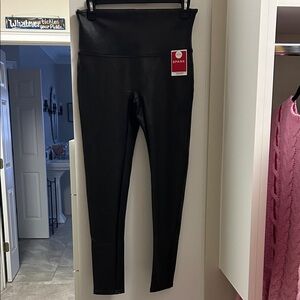 NWT SPANX Black Faux LeatherShaping Leggings